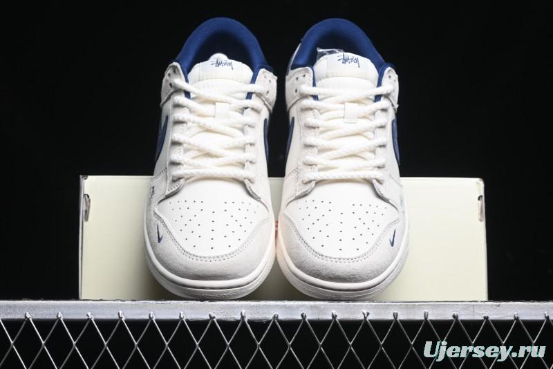 Nike SB Dunk Low Supreme x Stussy Triple Collaboration - Off White Navy Swoosh Anniversary High-End Custom Low-Top Casual Skate Shoes - SJ2068-271