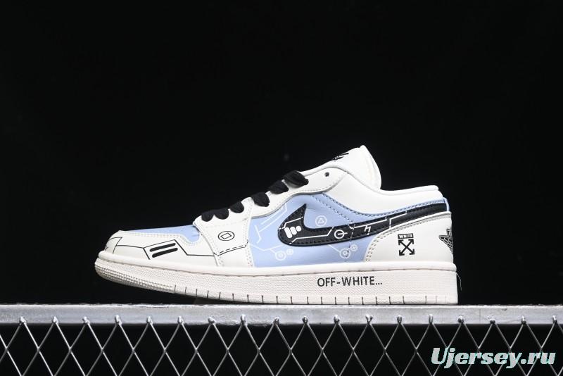 Nike Air Jordan 1 Low AJ1 OF Collaboration - Customized Retro Basketball Shoes with 3D Buttons - DM9188-001