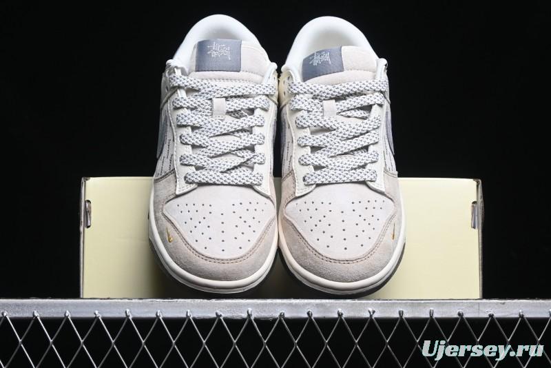 Nike SB Dunk Low Stussy Collaboration - Beige Grey Gold Embroidery Anniversary High-End Custom Low-Top Casual Skate Shoes - XS1086-001