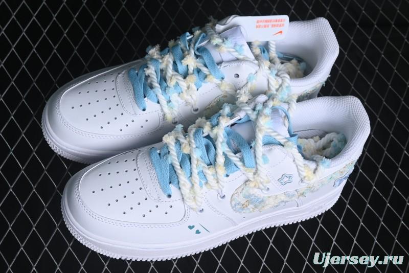 Nike Air Force 1 '07 Low Casual Sneakers with Valentines Day Theme and Blue Bow Detail - CH9999-223