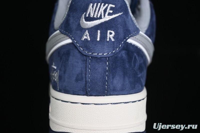Nike Air Force 1 '07 Low Stussy Collaboration - Grey Blue Suede Low-Top Casual Sneakers - SJ6698-007