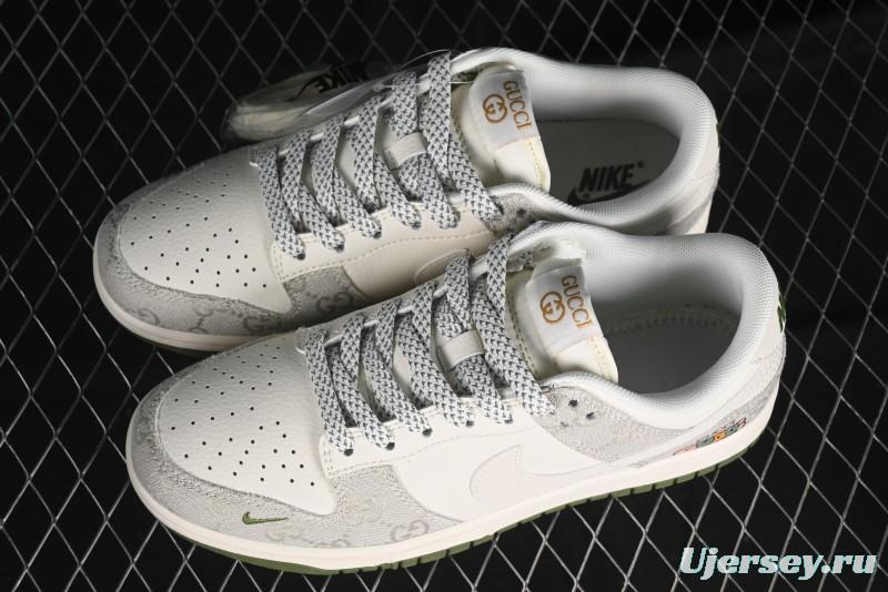Nike SB Dunk Low Gucci Collaboration - Smoke Green Anniversary High-End Custom Low-Top Casual Skate Shoes - XX2025-389