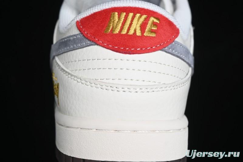 Nike SB Dunk Low Stussy Collaboration - Beige Grey Gold Embroidery Anniversary High-End Custom Low-Top Casual Skate Shoes - XS1086-001