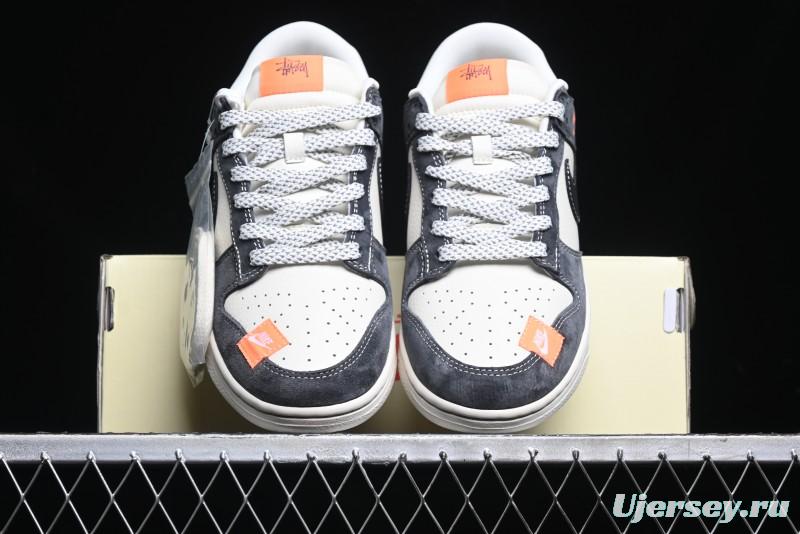 Nike SB Dunk Low Stussy Collaboration Patch Grey Black Black Swoosh Anniversary Custom Low-Top Casual Skate Shoes - MM1089-026