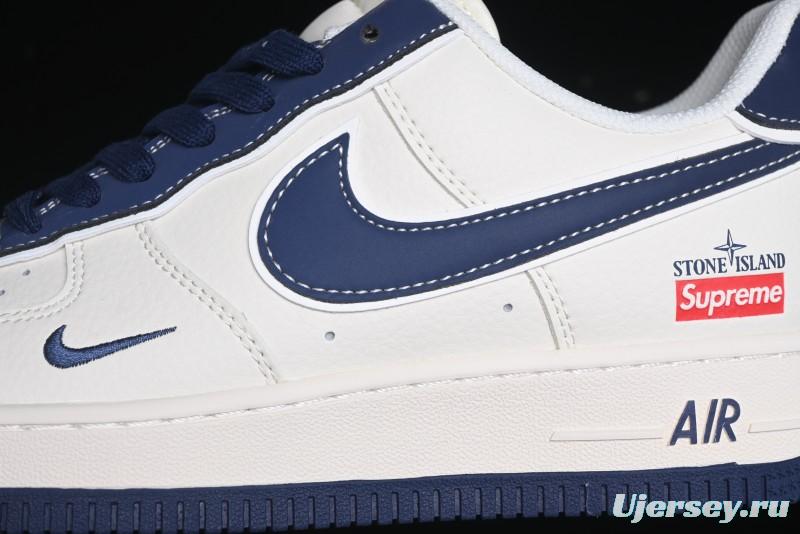 Nike Air Force 1 '07 Low Stone Island x Supreme Collaboration - Navy Blue & Off-White Low-Top Casual Sneakers - BB1616-302