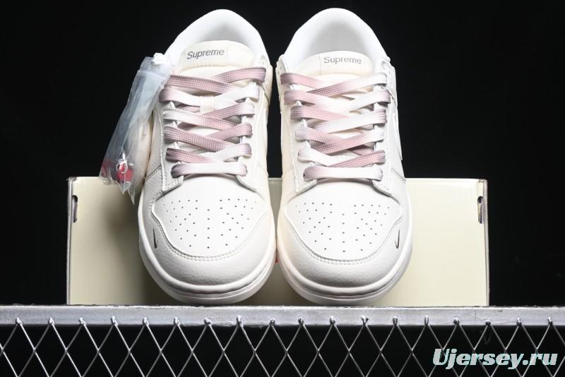 Nike SB Dunk Low Supreme Collaboration - White Brown Split Swoosh Anniversary High-End Custom Low-Top Casual Skate Shoes - BB8675-113