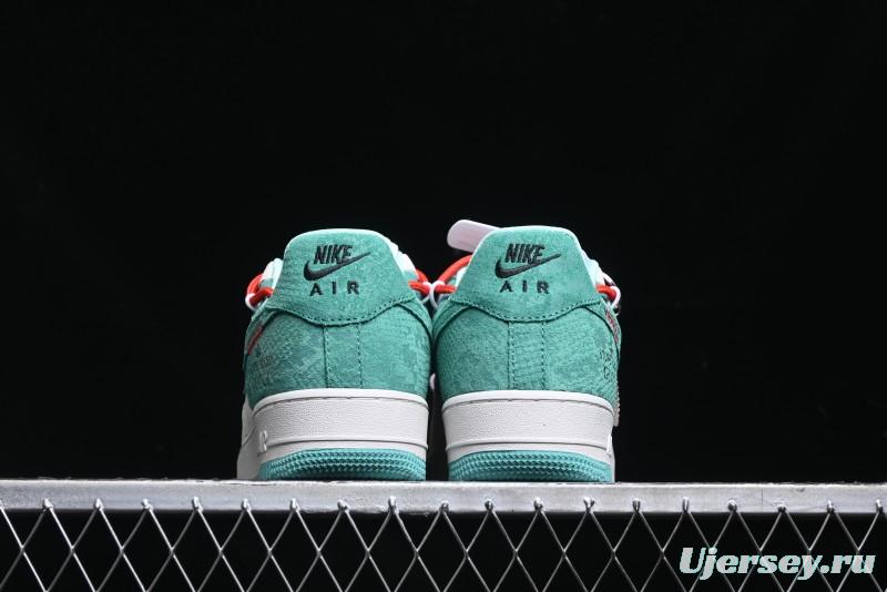 Nike Air Force 1 '07 Low Gucci Stone Island Collaboration - Grey Green Pigskin Lace-Up Casual Sneakers - DF0188-010