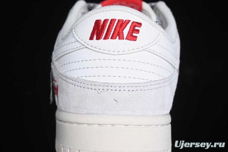 Nike SB Dunk Low Stussy Collaboration - Patchwork Grey White Swoosh Anniversary Custom Low-Top Casual Sneakers - YX5066-218