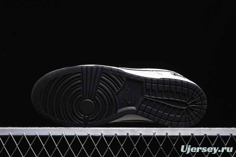 Nike SB Dunk Low Stussy Collaboration - Beige Black Line High-End Custom Low-Top Casual Skate Shoes - BB7518-008