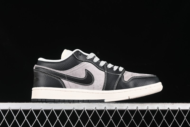 Nike Air Jordan 1 Low Supreme Collaboration - Black Grey Pigskin Two-Tone High-End Custom Retro Basketball Shoes - SJ9950-032