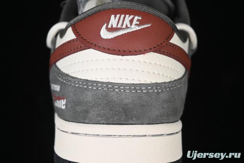 Nike SB Dunk Low Supreme Collaboration - Grey White Red Anniversary Customized Low-Top Casual Sneakers - XS1186-102