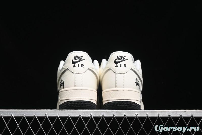 Nike Air Force 1 '07 Low Stussy Collaboration - Black Sail Silver Swoosh Casual Sneakers - XZ6188-729