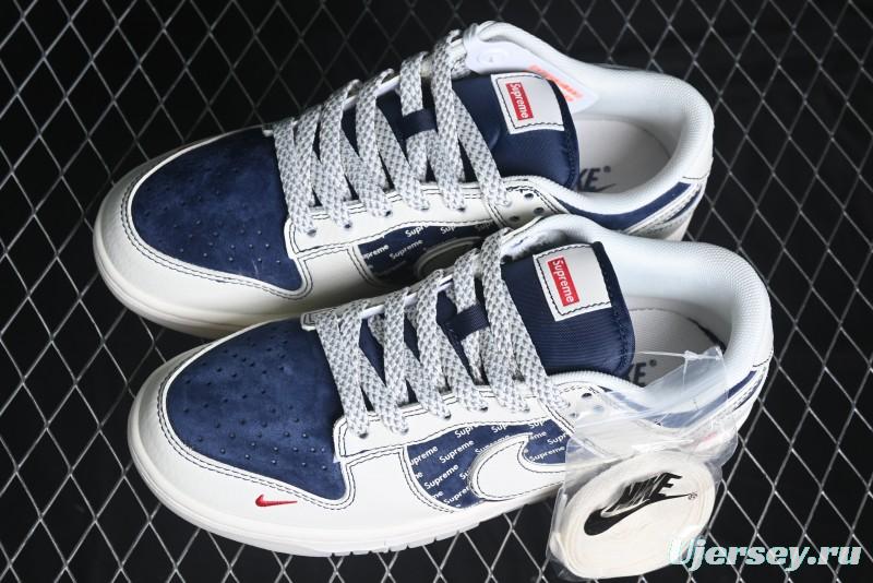 Nike SB Dunk Low Supreme Collaboration - White Blue with Crystal Outsole Anniversary High-End Custom Low-Top Casual Skate Shoes - XS1086-002