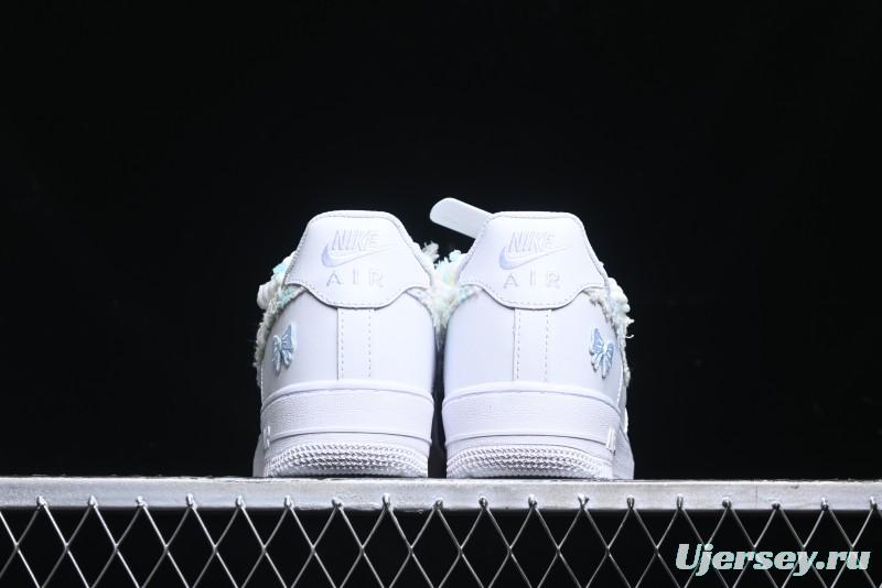 Nike Air Force 1 '07 Low Casual Sneakers with Valentines Day Theme and Blue Bow Detail - CH9999-223