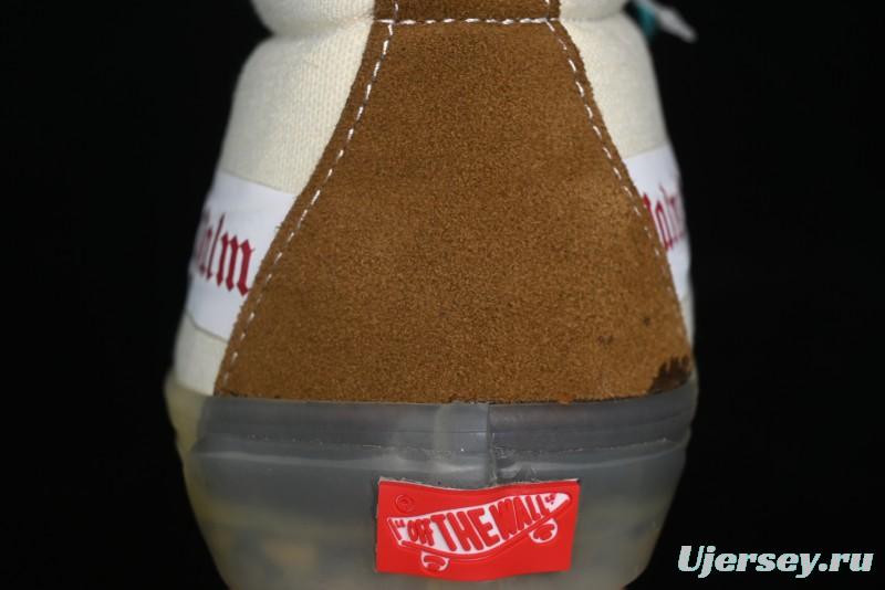 Palm Angels x Vans Sk8-Mid Collaboration Mid-Top Skate Shoes with Distressed Sole - VN000CRPGRN