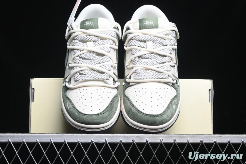 Nike SB Dunk Low Stussy Collaboration - Patina Green Lace-Up Anniversary Custom Low-Top Casual Skate Shoes - XS1186-105