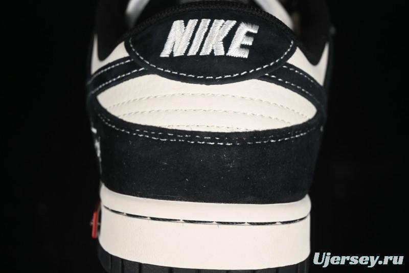 Nike SB Dunk Low Stussy Collaboration - Embroidered Black Swoosh Anniversary Custom Low-Top Casual Sneakers - MM1089-034