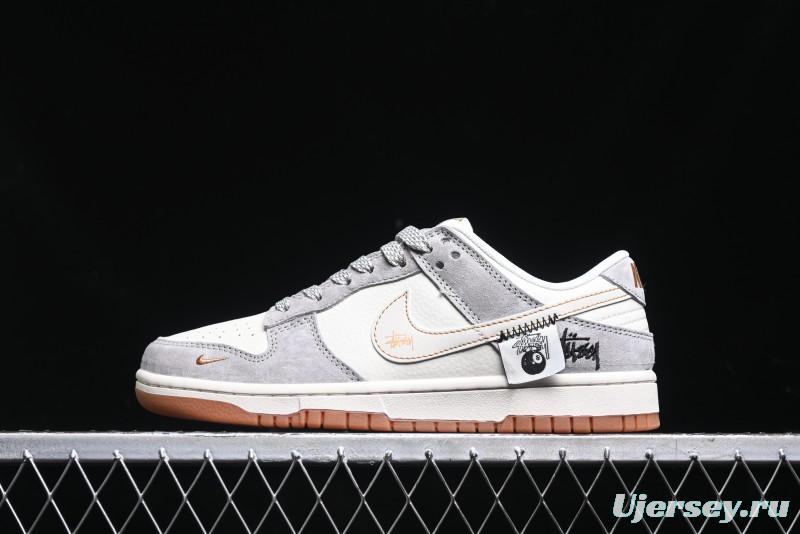 Nike SB Dunk Low Stussy Collaboration - Patchwork Black White Swoosh Anniversary Custom Low-Top Skate Shoes - DM6868-003