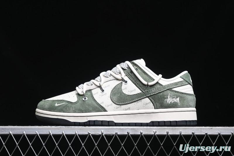 Nike SB Dunk Low Stussy Collaboration - Patina Green Lace-Up Anniversary Custom Low-Top Casual Skate Shoes - XS1186-105