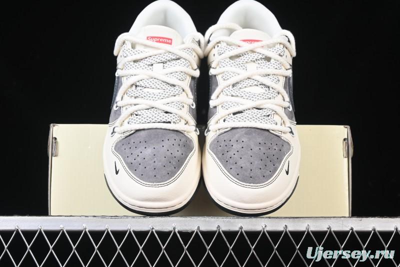 Nike SB Dunk Low Supreme Collaboration - Strap Light Gray Hook Anniversary High-End Custom Low-Top Casual Skate Shoes - YX5066-210