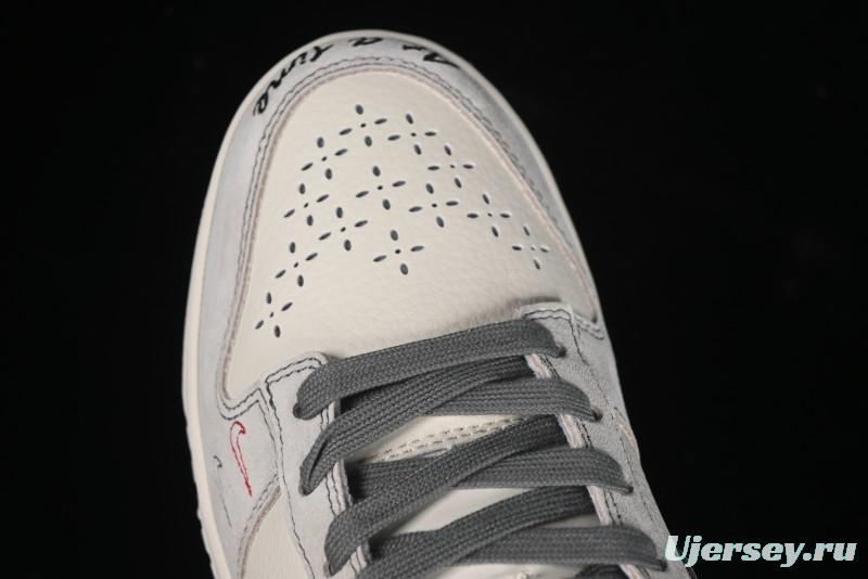 Nike SB Dunk Low Stussy Collaboration - Embroidered Grey Swoosh Anniversary Custom Low-Top Casual Sneakers - MM1089-033