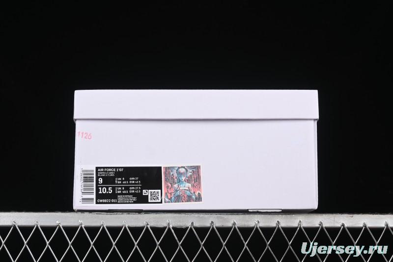 Nike Air Force 1 '07 Low Casual Sneakers with 2D Black and White Hand-Painted Blood Night Stitching Design - CW8822-011