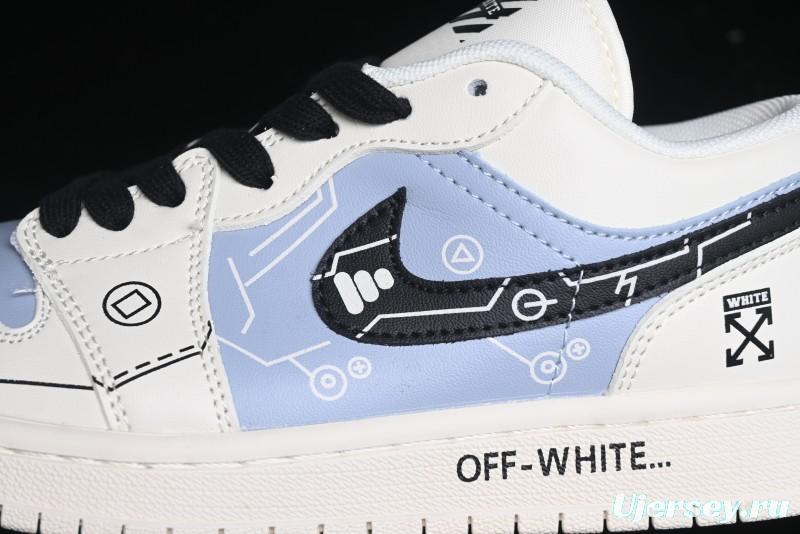 Nike Air Jordan 1 Low AJ1 OF Collaboration - Customized Retro Basketball Shoes with 3D Buttons - DM9188-001