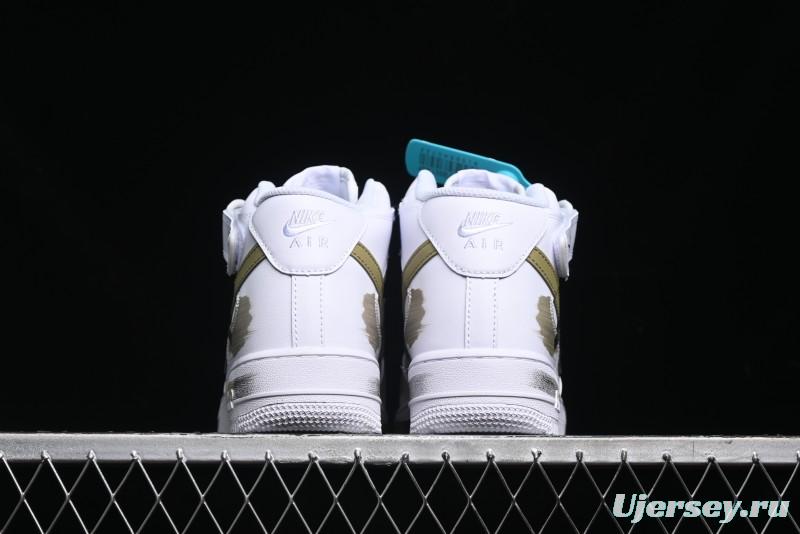 Nike Air Force 1 '07 Mid Hand-Painted Olive Green with Swoosh Shadow Strap Mid-Top Casual Sneakers - CW2289-111