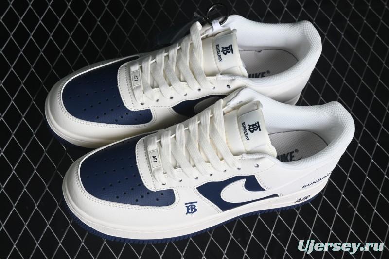 Nike Air Force 1 '07 Low Burberry Collaboration - Off White Navy Blue Patchwork Low Top Casual Sneakers BB8588-222