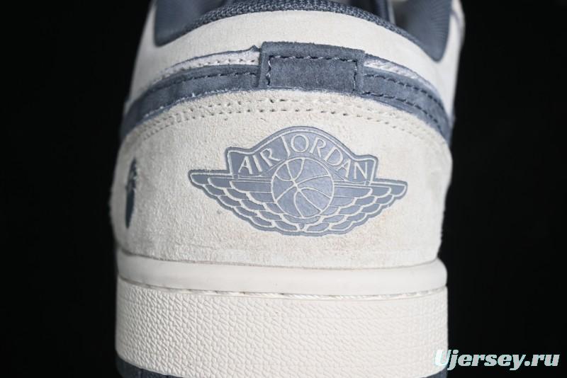 Nike Air Jordan 1 Low AJ1 Bape Collaboration - Custom High-End Retro Basketball Shoes with Light Grey Check - DM9188-008