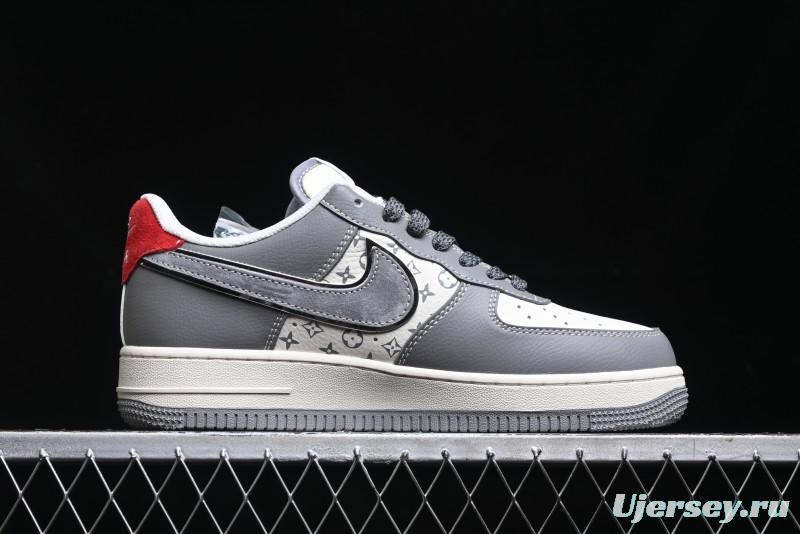 Nike Air Force 1 '07 Low Stussy Collaboration - Beige Grey Red Print Casual Sneakers - XZ6188-338