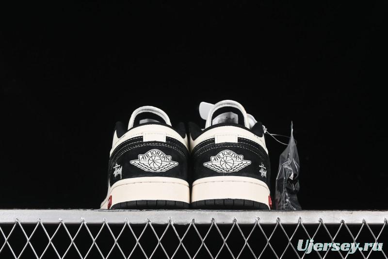 Nike Air Jordan 1 Low AJ1 Stussy Collaboration - Black White Red Label Retro Basketball Shoes - SJ9950-033