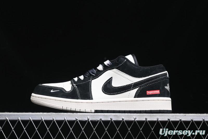 Nike Air Jordan 1 Low AJ1 Supreme Collaboration - Black White Two-Tone Retro Basketball Shoes - SJ9950-021