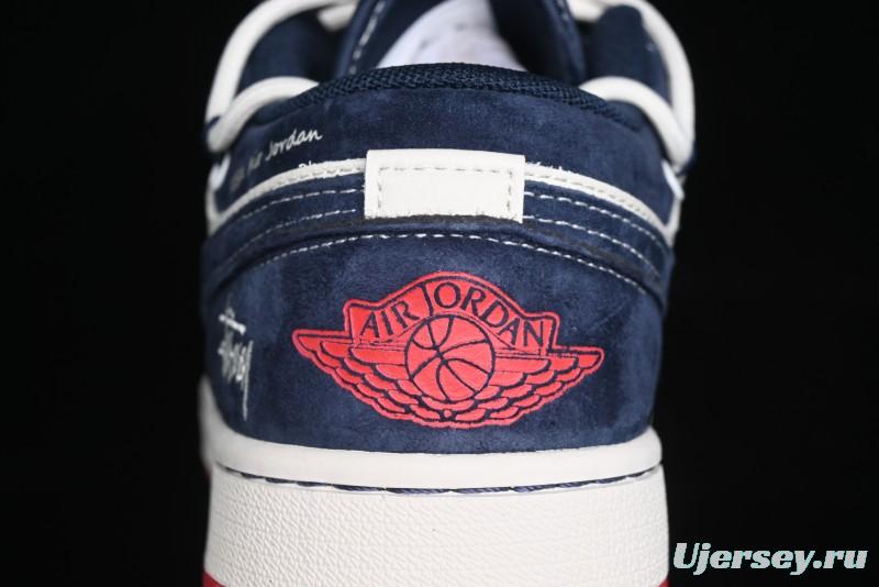 Nike Air Jordan 1 Low Stussy Collaboration - Blue Red Custom High-End Retro Basketball Shoes - SJ9950-049