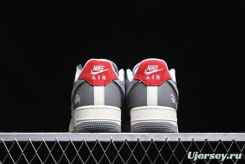 Nike Air Force 1 '07 Low Stussy Collaboration - Beige Grey Red Print Casual Sneakers - XZ6188-338