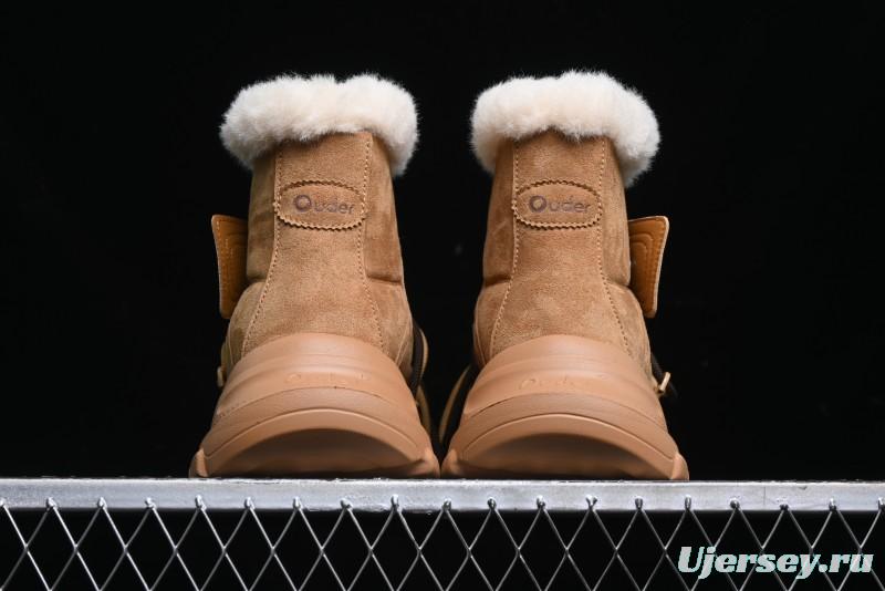 Ouder Retro Lace-Up Mid-Calf Warm & Thickened Platform Casual Snow Boots with Wool Lining - Oud024 Brown