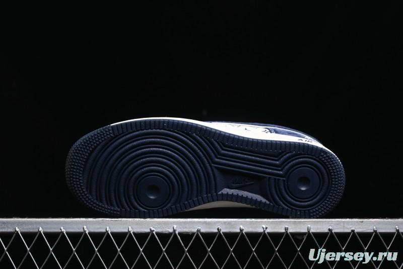 Nike Air Force 1 '07 Low Stussy Collaboration - Navy Red Print Casual Sneakers - XZ6188-350