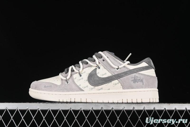 Nike SB Dunk Low Stussy Collaboration - Strap Grey Embroidered Swoosh Anniversary Custom Low-Top Casual Skate Shoes - SJ2068-307