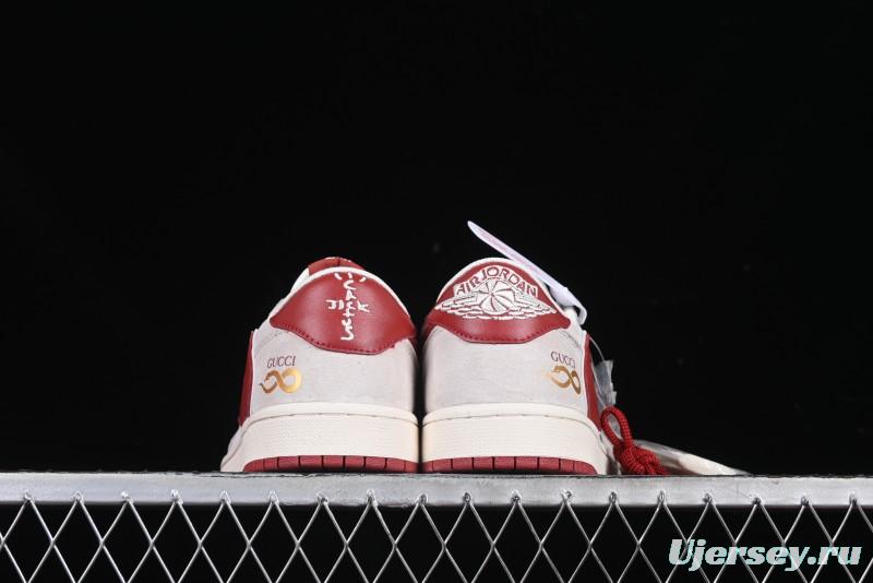 Nike Travis Scott x Fragment Design x Air Jordan 1 Low OG SP AJ1 Retro Sneakers with Reverse Swoosh - XZ6188-056