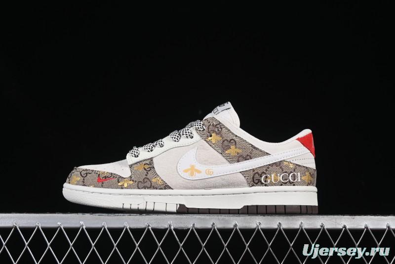 Nike SB Dunk Low Gucci Collaboration White Bee Swoosh Anniversary Customized Low-Top Casual Sneakers - DJ2024-130