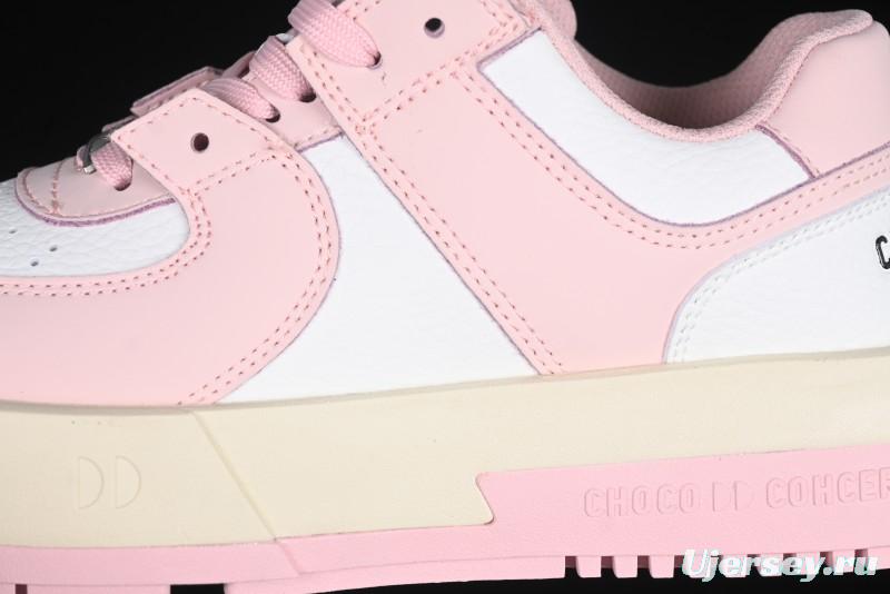 Choco Concert Leather Round Square Asymmetrical Fashion Sneakers White Pink - AJE5