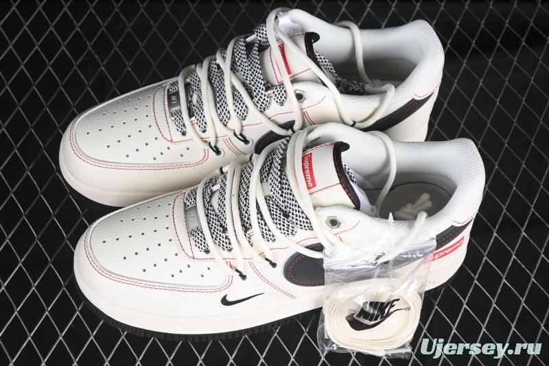 Nike Air Force 1 '07 Low Supreme Collaboration - Beige Red Lace-Up Low-Top Casual Sneakers SJ1198-104