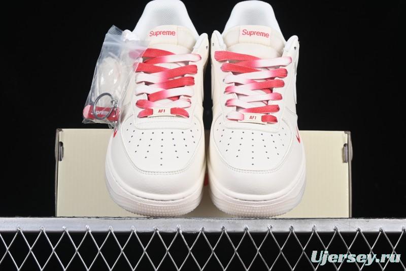 Nike Air Force 1 '07 Low Supreme Collaboration Beige Red Color Block Low-Top Casual Sneakers - BB7577-216