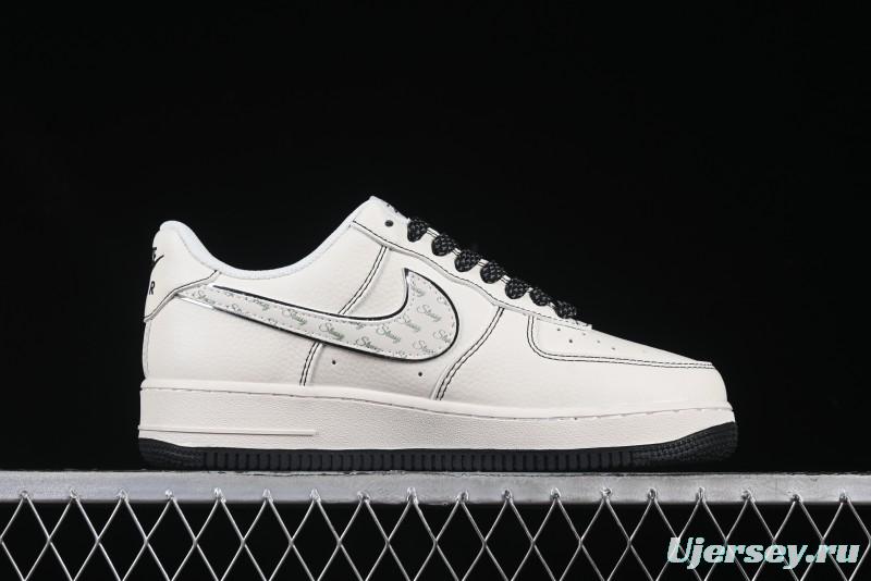 Nike Air Force 1 '07 Low Stussy Collaboration Beige Black Floral Swoosh Casual Sneakers - HH7518-040