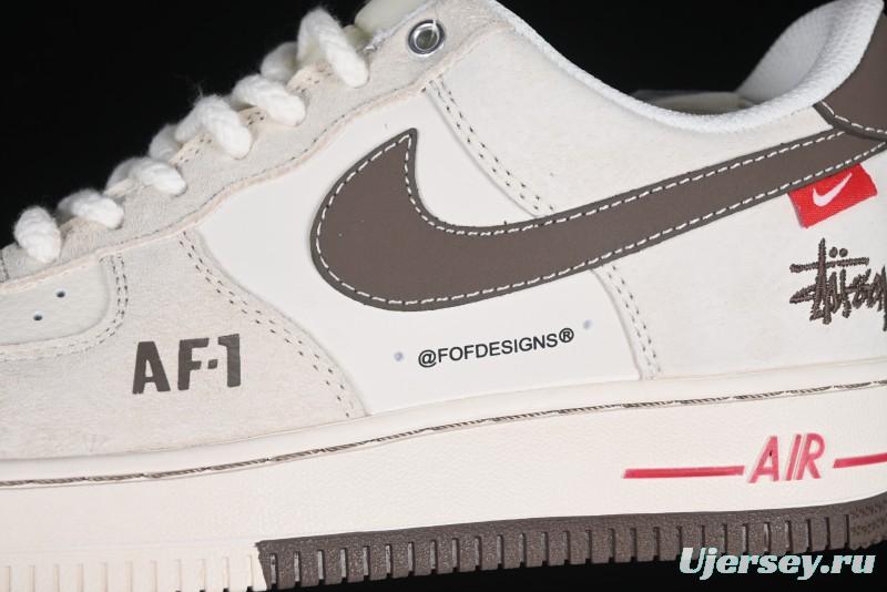Nike Air Force 1 '07 Low Stussy Collaboration Dual-Tone Beige Brown Low-Top Casual Sneakers - SJ6698-025
