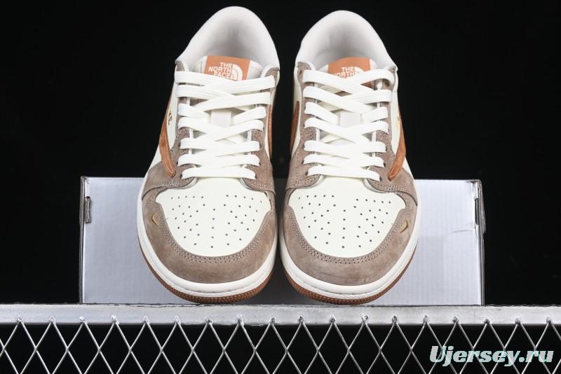 Nike Travis Scott x Fragment Design x Air Jordan 1 Low OG SP AJ1 Mocha Gold Low-top Casual Sneakers - DM7866-040