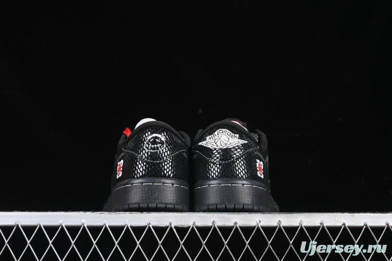 Nike Travis Scott x Fragment Design x Air Jordan 1 Low OG SP AJ1 Year of the Snake Limited Black Snake Web Low Top Casual Sneakers - CH6336-018