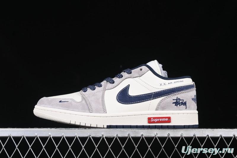Nike Air Jordan 1 Low Stussy Collaboration Blue Suede Retro Basketball Shoes - SJ9950-035
