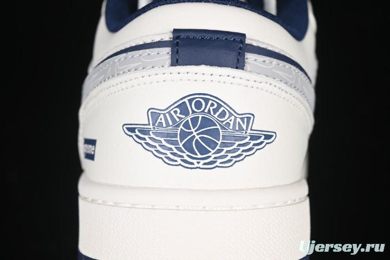 Nike Air Jordan 1 Low Supreme Collaboration - Shadow Swoosh Custom Retro Basketball Shoes - XX3318-368