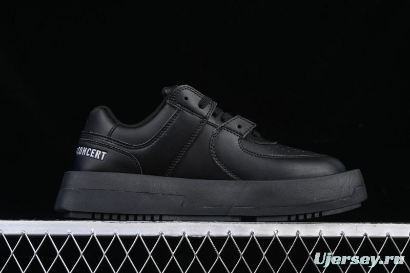 Choco Concert Leather Round Square Asymmetric Fashion Sneakers Black - AJE5